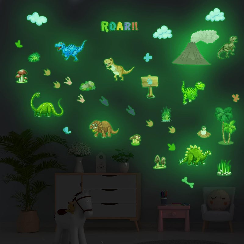 Robmoda Glow in The Dark Dinosaur Wall Decals Stickers, Removable Footprints Dino Stickers for Ceiling, Jungle Wall Decor for Nursery, Decoration Classroom Gift for Boy Toddlers - Image 2